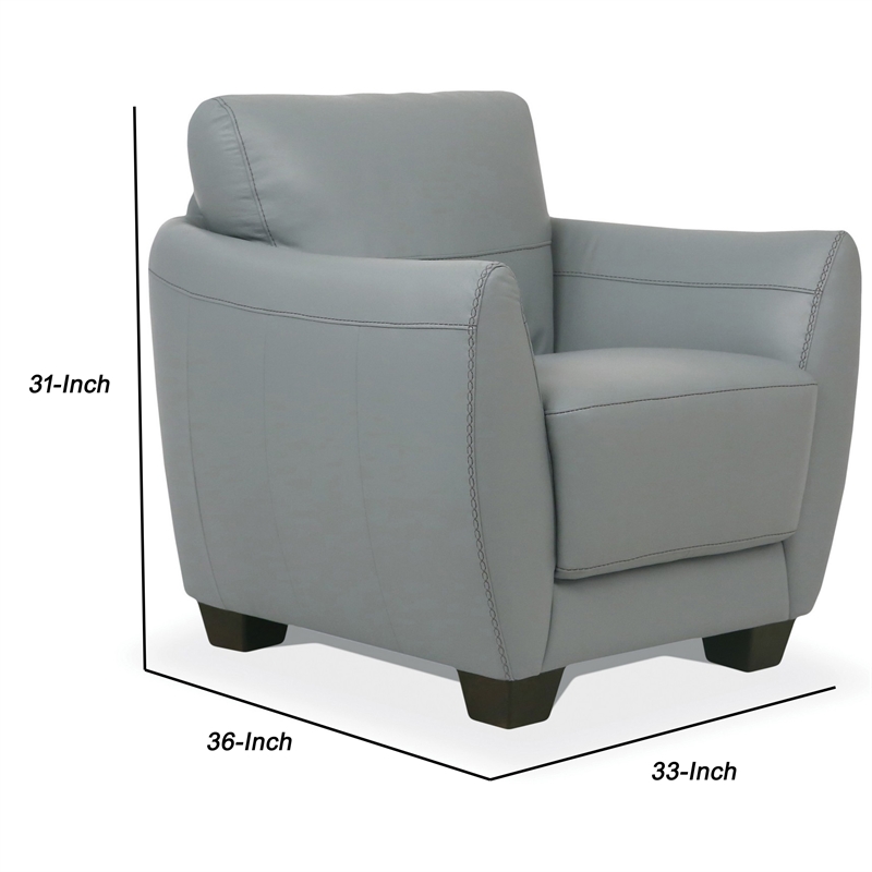 Benjara Leather Upholstered Chair with Tapered Block Feet and Flared Arms- Gray