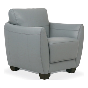 Benjara Leather Upholstered Chair with Tapered Block Feet and Flared Arms- Gray