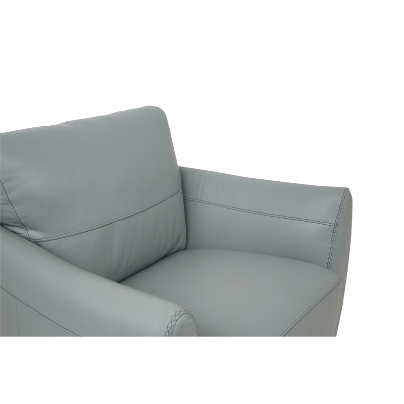 Benjara Leather Upholstered Chair with Tapered Block Feet and Flared Arms- Gray