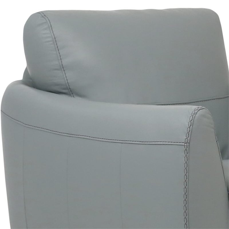 Benjara Leather Upholstered Chair with Tapered Block Feet and Flared Arms- Gray