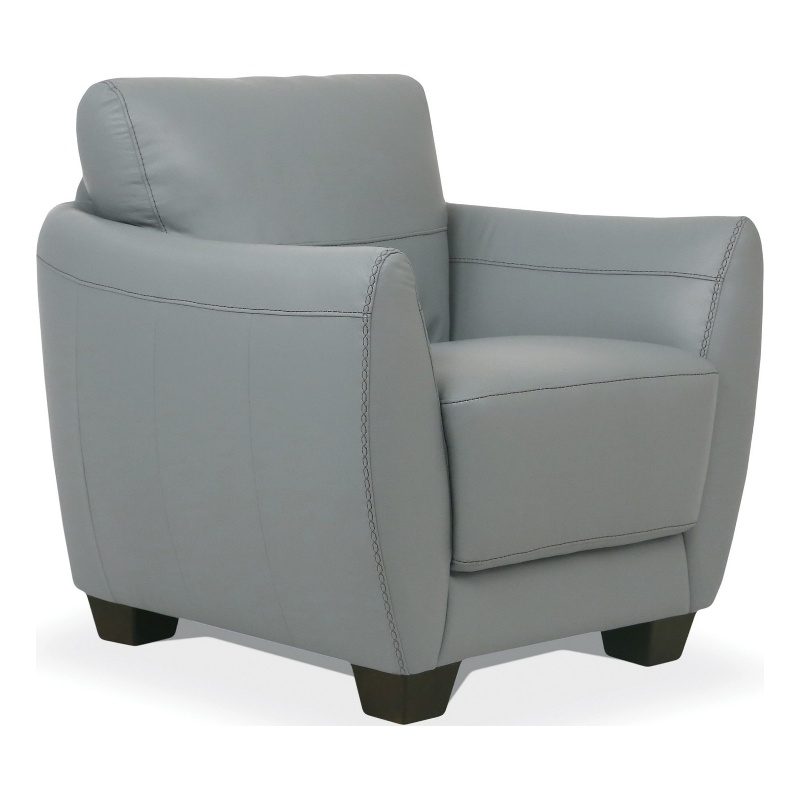 Benjara Leather Upholstered Chair with Tapered Block Feet and Flared Arms- Gray