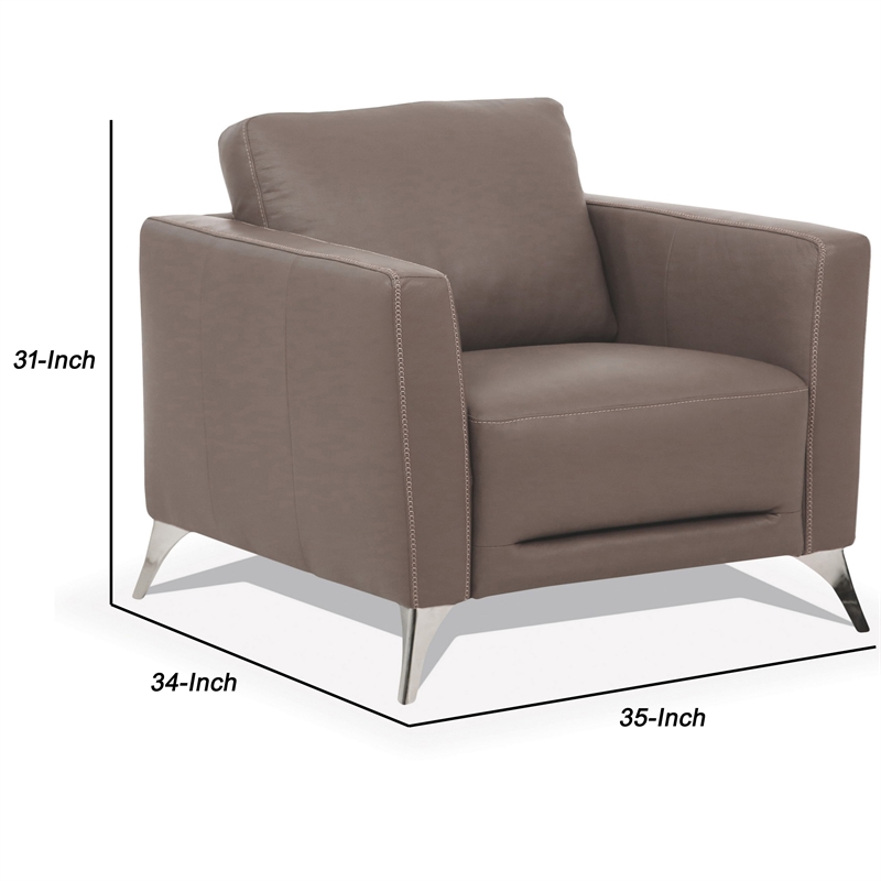 Benjara Leather Upholstered Chair with Track Arms and Angled Metal Feet- Brown