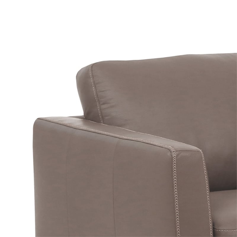 Benjara Leather Upholstered Chair with Track Arms and Angled Metal Feet- Brown