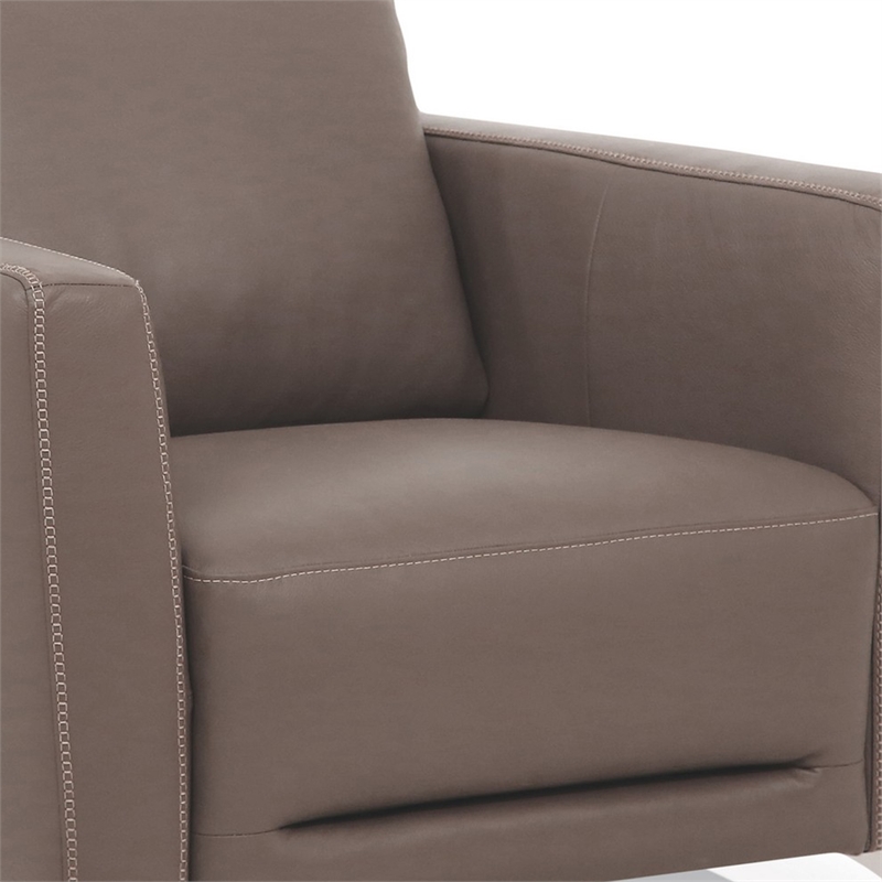 Benjara Leather Upholstered Chair with Track Arms and Angled Metal Feet- Brown