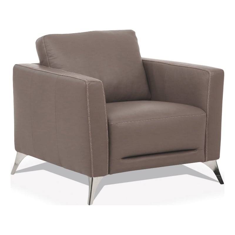 Benjara Leather Upholstered Chair with Track Arms and Angled Metal Feet- Brown