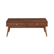Benjara 2 Drawer Wooden Coffee Table with Splayed Legs- Walnut Brown