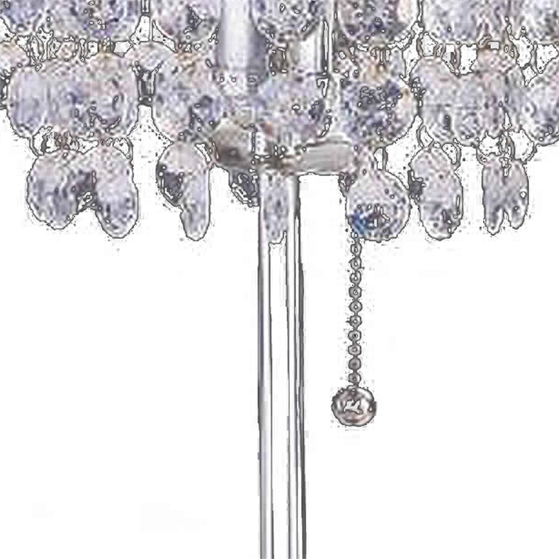 Benjara Chandelier Crystal Accented Table Lamp with Tubular Frame-Chrome & Clear
