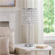 Benjara Chandelier Crystal Accented Table Lamp with Tubular Frame-Chrome & Clear