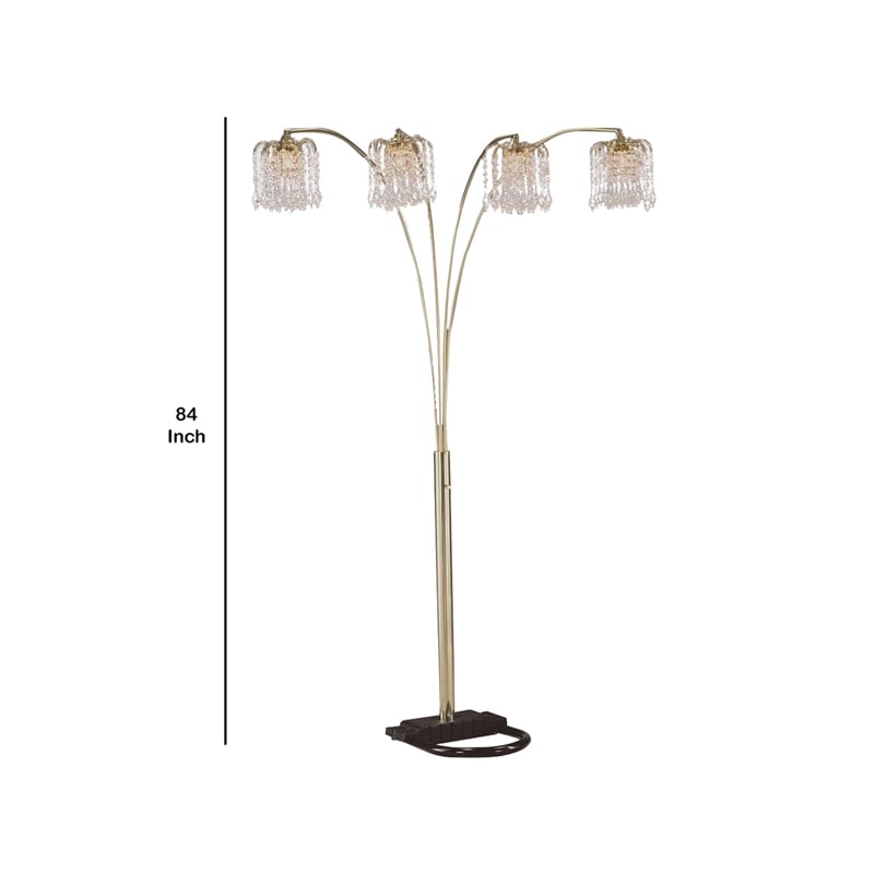 Benjara Metal Arc Floor Lamp with 4 Hanging Crystal Lights- Black and Gold