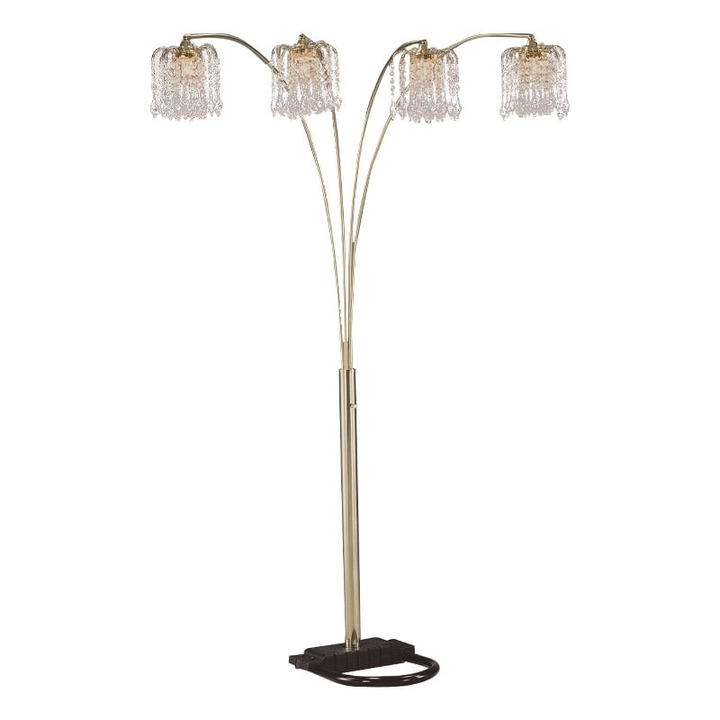 Benjara Metal Arc Floor Lamp with 4 Hanging Crystal Lights- Black and Gold