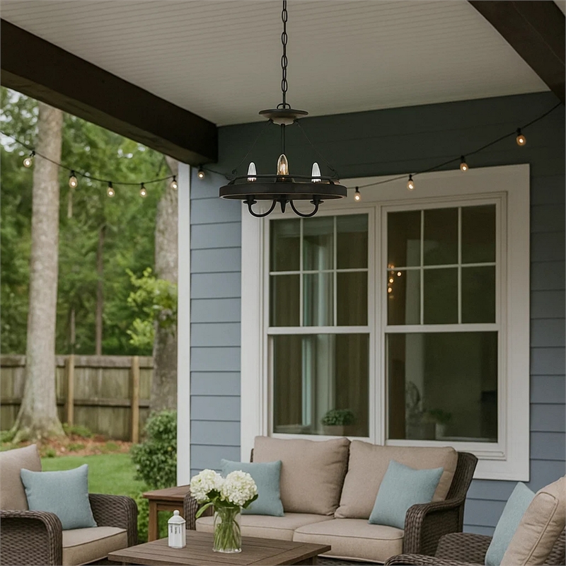 Benjara 60 X 3 Watt Metal Frame Pendant with Hardwired Switch- Textured Gray
