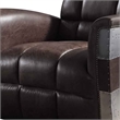 Benjara Vertically Tufted Lounge Chair with Aluminum Patchwork- Brown and Silver