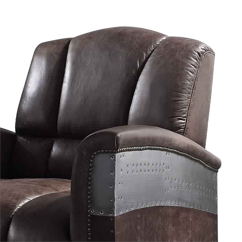 Benjara Vertically Tufted Lounge Chair with Aluminum Patchwork- Brown and Silver