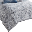 Benjara 9 Piece Queen Polyester Comforter Set with Damask Prints- Blue and Gray