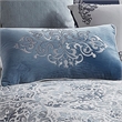 Benjara 9 Piece Queen Polyester Comforter Set with Damask Prints- Blue and Gray