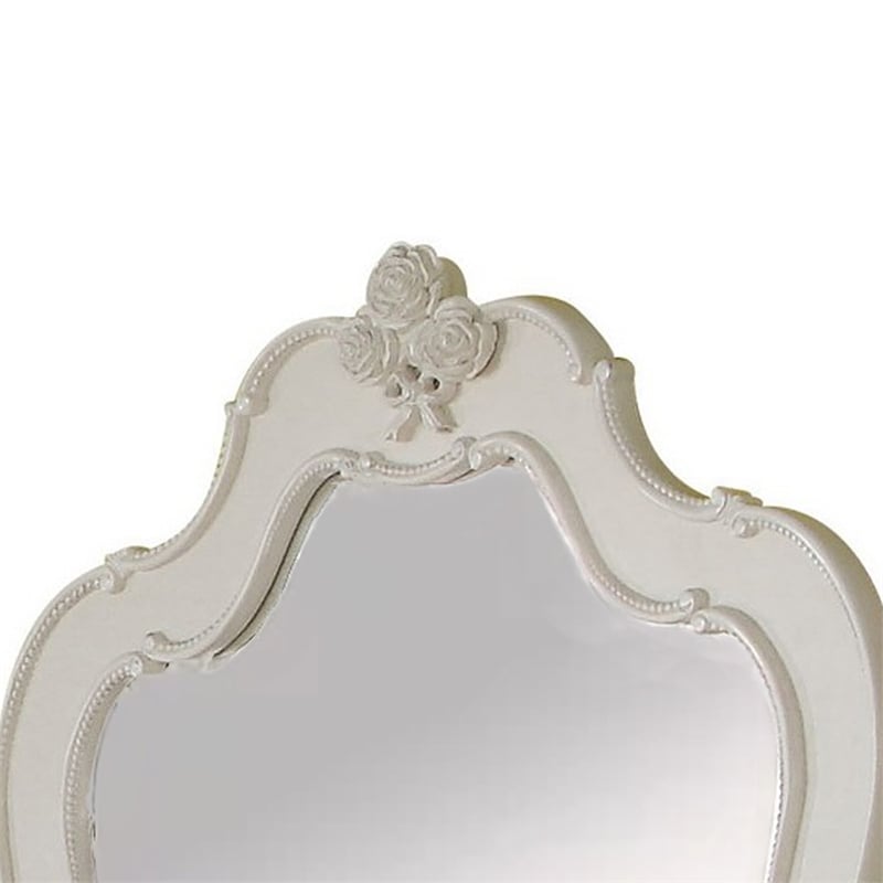 Benjara Wooden Frame Mirror with Scalloped Trim Crown Top- White