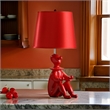 Benjara Fabric Shade Table Lamp with Polyresin Sitting Clown Base- Red