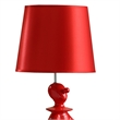 Benjara Fabric Shade Table Lamp with Polyresin Sitting Clown Base- Red