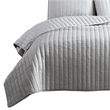 Benjara 3 PC Crinkle Queen Size Coverlet Set with Vertical Stitching-Light Gray
