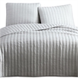 Benjara 3 PC Crinkle Queen Size Coverlet Set with Vertical Stitching-Light Gray
