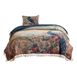 Benjara 2 Piece Twin Size Quilt Set- Floral Print- Crochet Trim- Multicolor