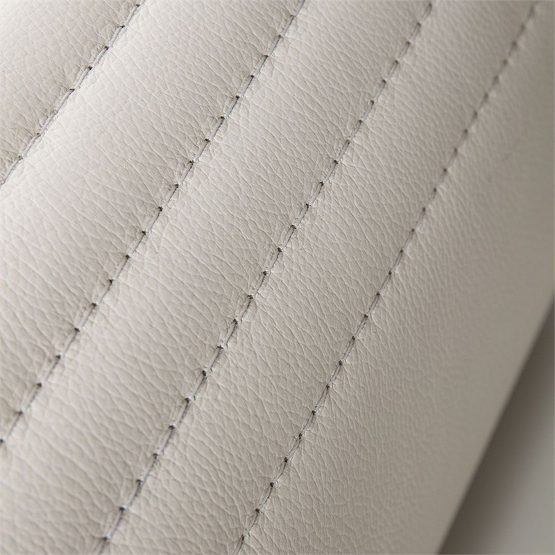 Benjara Horizontally Stitched Leather Accent Chair with Wooden Arms-White/Brown