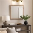Benjara Square Shaped Wooden Mirror with Rough Hewn Texture- Brown
