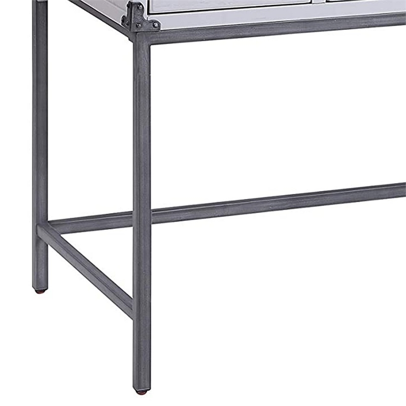Benjara 5 Drawer Wooden Desk and Hutch with Ring Pulls- Gray