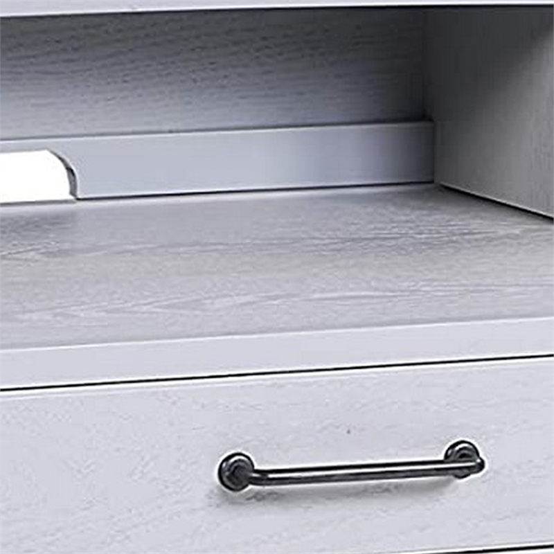 Benjara 5 Drawer Wooden Desk and Hutch with Ring Pulls- Gray