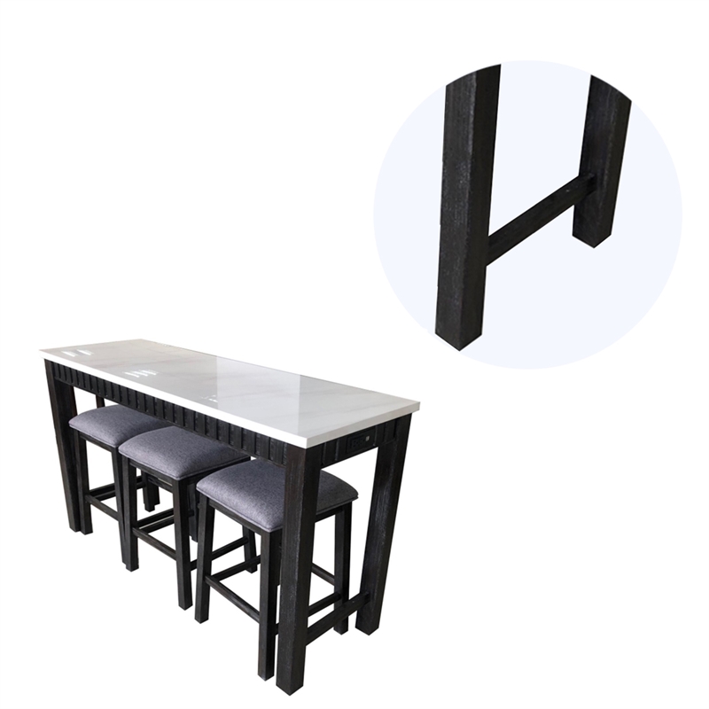 Benjara 4 Piece Marble Top Table and Stool Set- White and Brown