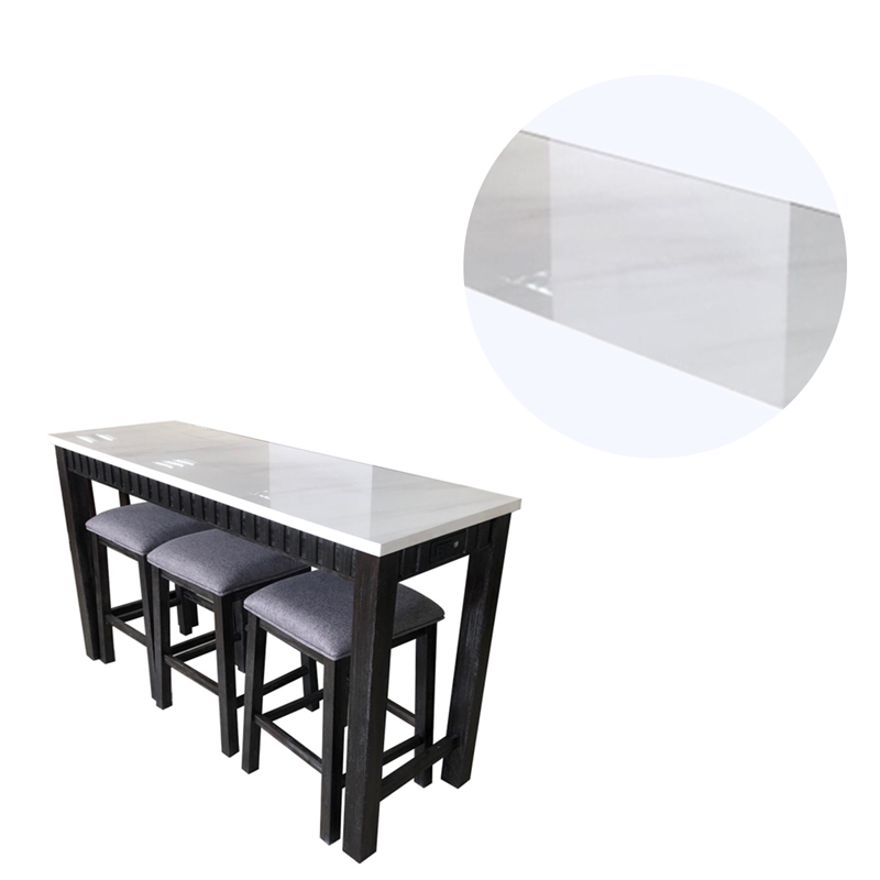 Benjara 4 Piece Marble Top Table and Stool Set- White and Brown