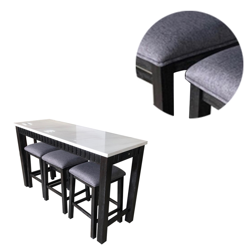 Benjara 4 Piece Marble Top Table and Stool Set- White and Brown