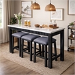 Benjara 4 Piece Marble Top Table and Stool Set- White and Brown