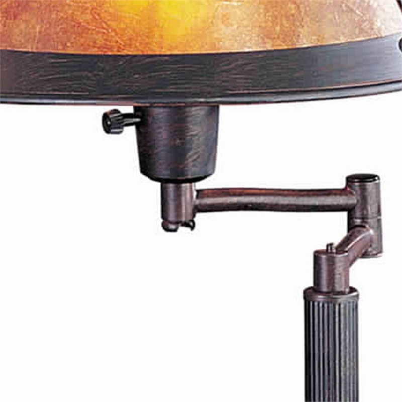 Benjara Metal Body Swing Arm Table Lamp with Conical Mica Shade- Bronze
