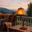 Benjara Metal Body Swing Arm Table Lamp with Conical Mica Shade- Bronze