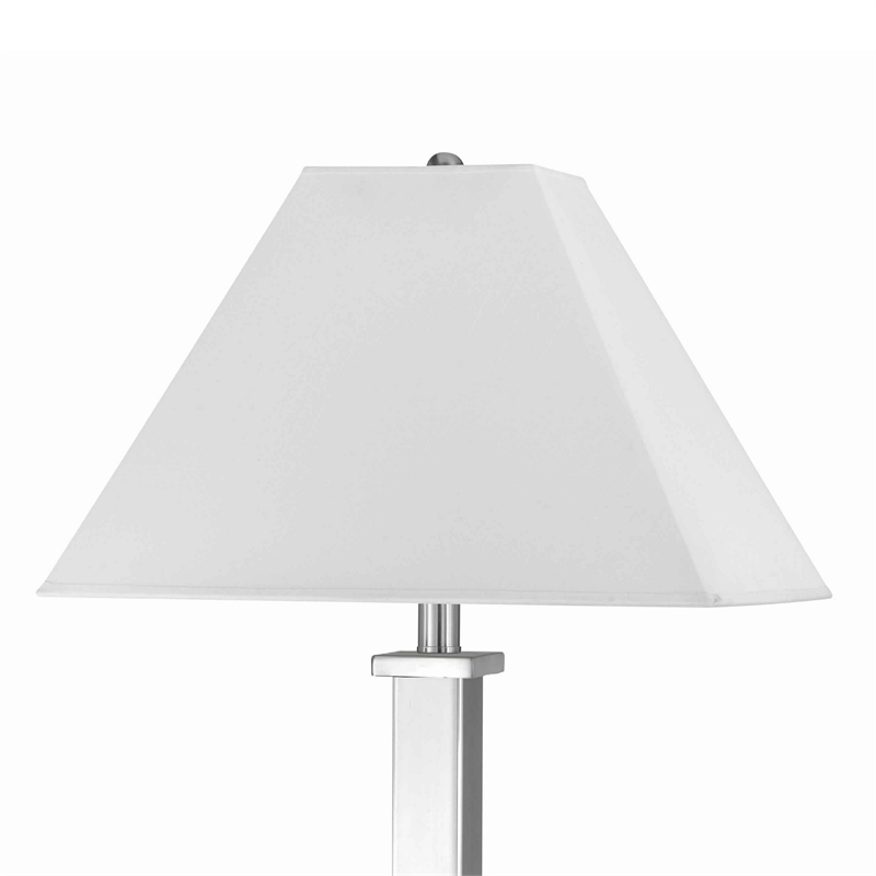 Benjara Trapezoid Shade Table Lamp with Metal Base & 2 USB Ports-White & Chrome