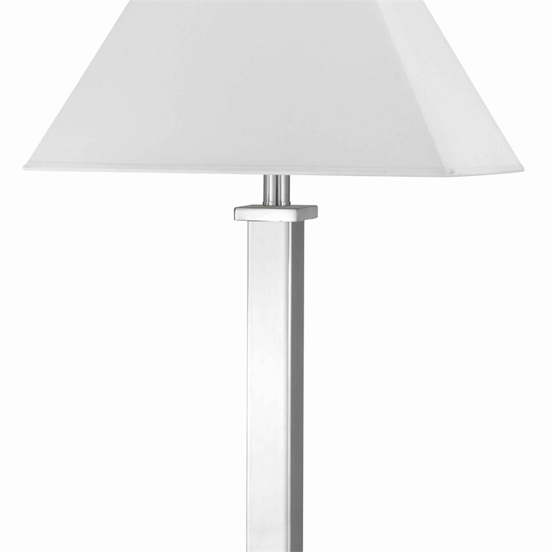 Benjara Trapezoid Shade Table Lamp with Metal Base & 2 USB Ports-White & Chrome