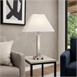 Benjara Trapezoid Shade Table Lamp with Metal Base & 2 USB Ports-White & Chrome