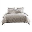 Benjara 9 Piece Queen Polyester Comforter Set with Jacquard Print- Gray