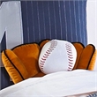 Benjara 6 Piece Polyester Full Comforter Set with Baseball Inspired Print- Blue