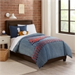 Benjara 6 Piece Polyester Full Comforter Set with Baseball Inspired Print- Blue