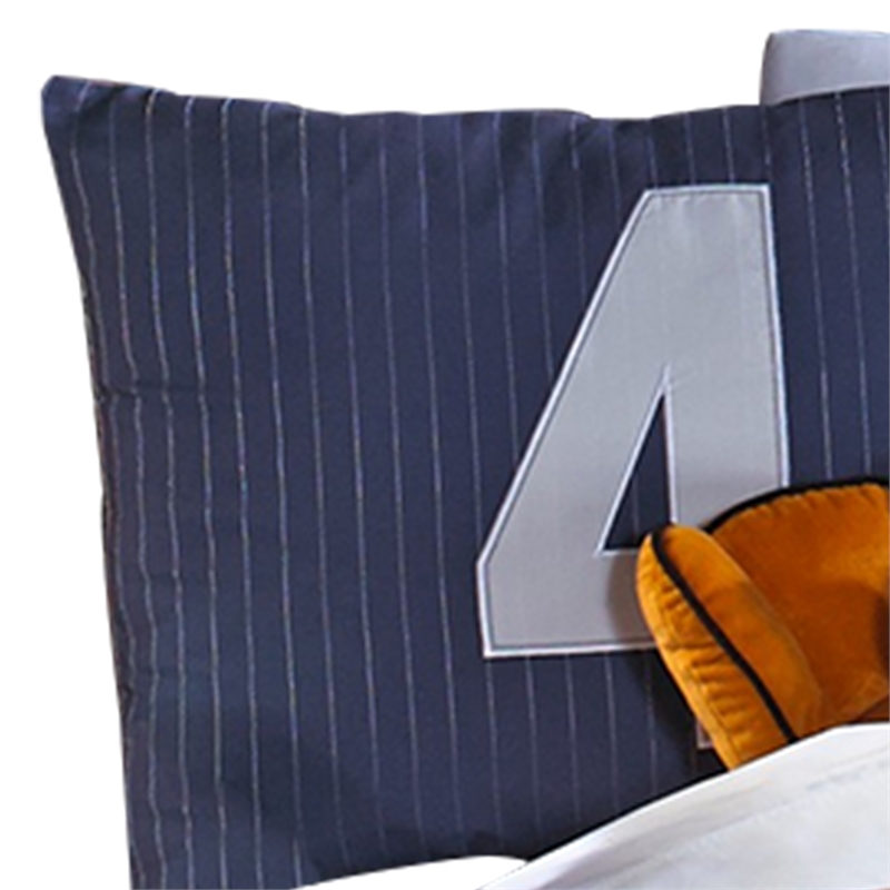 Benjara 6 Piece Polyester Full Comforter Set with Baseball Inspired Print- Blue