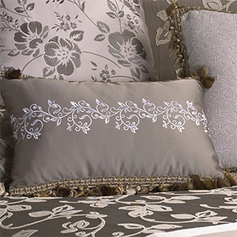 Benjara 10 Piece King Polyester Comforter Set with Leaf Print- Platinum Gray