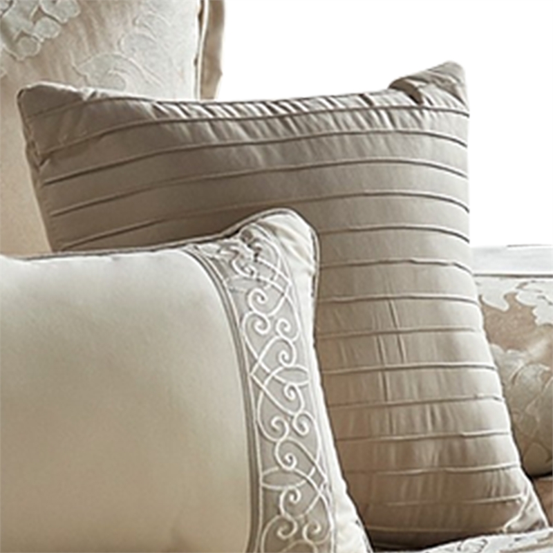 Benjara 10 Piece King Polyester Comforter Set with Damask Print- Cream and Gold