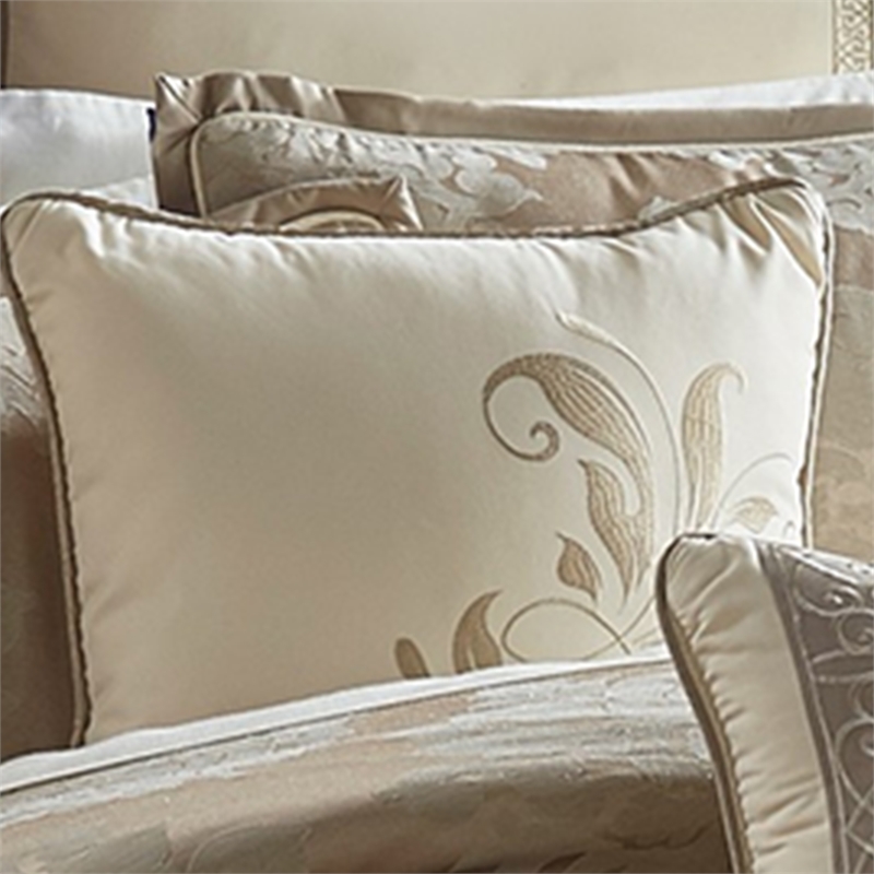 Benjara 9 Piece Queen Polyester Comforter Set with Damask Print- Cream and Gold