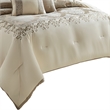 Benjara 9 Piece Queen Polyester Comforter Set with Damask Print- Cream and Gold