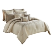 Benjara 9 Piece Queen Polyester Comforter Set with Damask Print- Cream and Gold