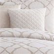 Benjara 9pc Queen Size Comforter Set with Quatrefoil Prints- White Polyester