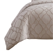 Benjara 9pc Queen Size Comforter Set with Quatrefoil Prints- White Polyester