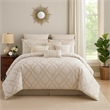 Benjara 9pc Queen Size Comforter Set with Quatrefoil Prints- White Polyester